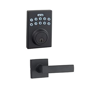 Amazon Basics - Contemporary Electronic Keypad Deadbolt Door Lock With Passage Lever, Matte Black, 15.98 x 6.10 x 3.07 inches (LxWxH)