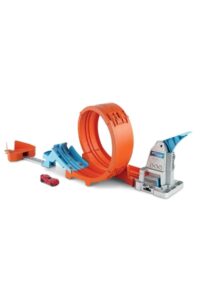 hot wheels toy car track set loop stunt champion, dual-track loop with dual-launcher, includes 1:64 scale toy car