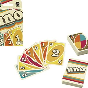 Mattel Games UNO Iconic Series 1970s Matching Card Game Featuring Decade-Themed Design, 112 Cards for Collectors, Teen & Adult Game Night, Ages 7 Years & Older.