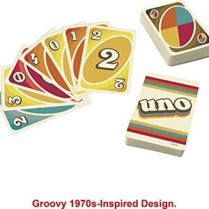 Mattel Games UNO Iconic Series 1970s Matching Card Game Featuring Decade-Themed Design, 112 Cards for Collectors, Teen & Adult Game Night, Ages 7 Years & Older.