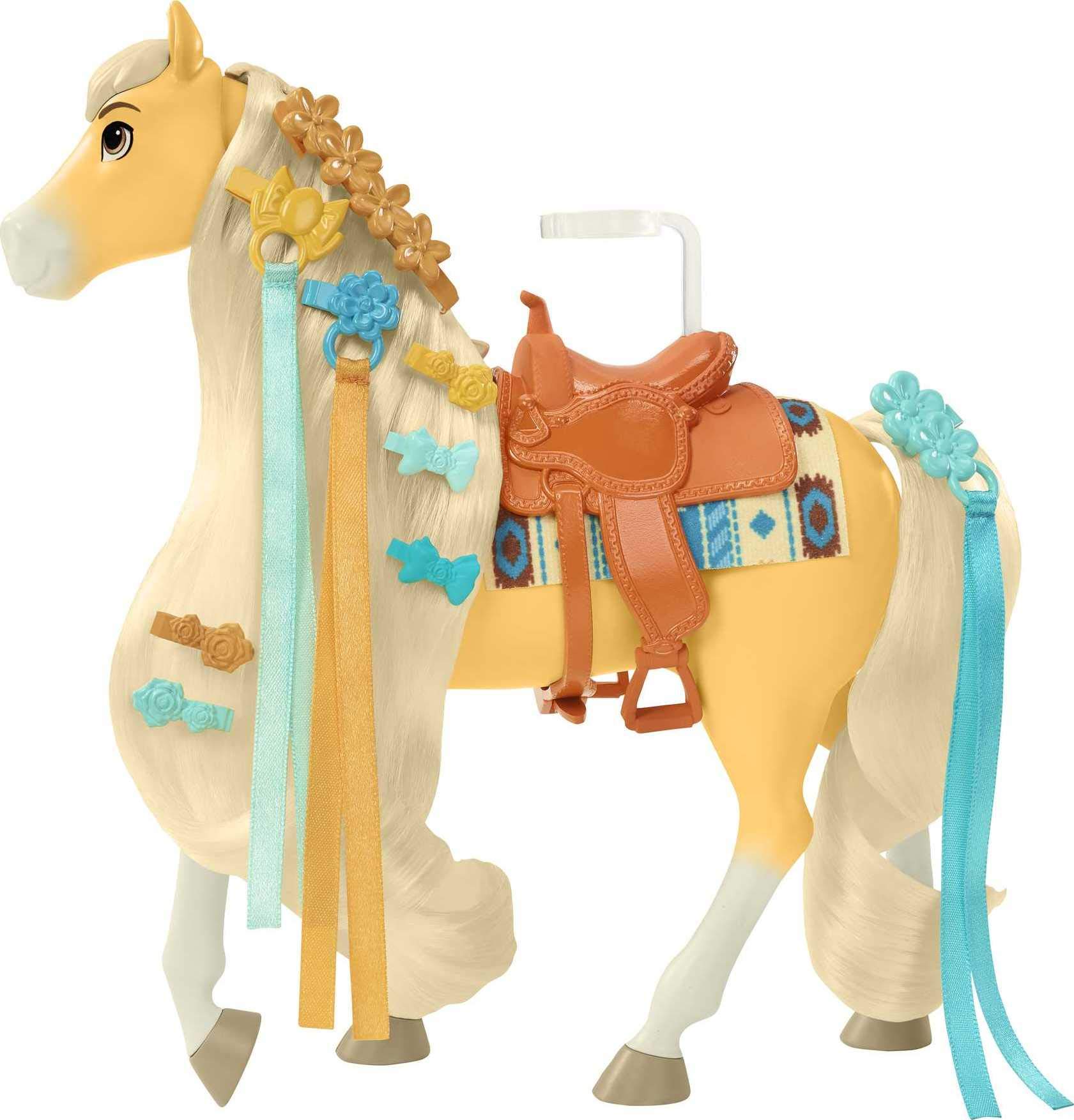 Mattel Spirit Untamed Miradero Festival Styling Chica Linda Horse (8-in) with Long Mane and Tail & Hair Play Accessories, Great Gift for Ages 3 Years Old & Up