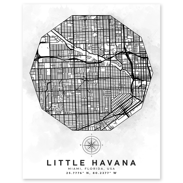 Little Havana Miami Florida Aerial Street Map Wall Print - Geography Classroom Decor