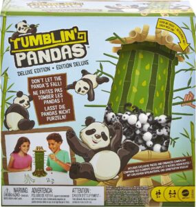mattel games tumblin’ pandas kids game with tower, sticks & toy pandas, kids gift ages 5 years & older