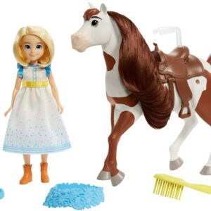 Mattel Spirit Untamed Miradero Festival Abigail Doll (7-in) with Dress, Floral Crown & Boomerang Horse (8-in), Floral Garland, Saddle & Brush, Great Gift for Ages 3 Years Old & Up