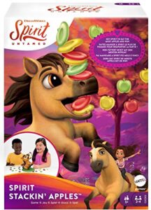 mattel games spirit stackin’ apples kids game, treat-stacking challenge with hungry horse for 2 3 or 4 players 5 years old & up