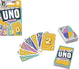 mattel games uno iconic series 1990s matching card game featuring decade-themed design, 112 cards for collectors, teen & adult game night, ages 7 years & older