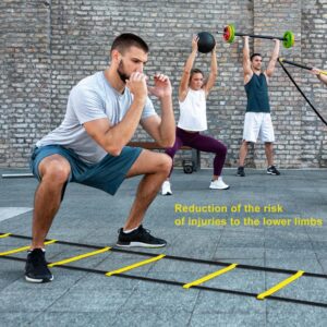 Speed Training Equipment for Soccer Agility Ladder with16 Rung, Resistance Parachute, Jump Rope, 5 Sports Bands,16 Cones Workout Ladder for Ground Increase Football Fitness Feet Speed & Footwork-26Ft