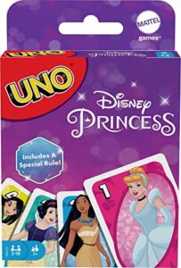 mattel games uno disney princesses card game for kids & family, themed deck & special rule, 2-10 players