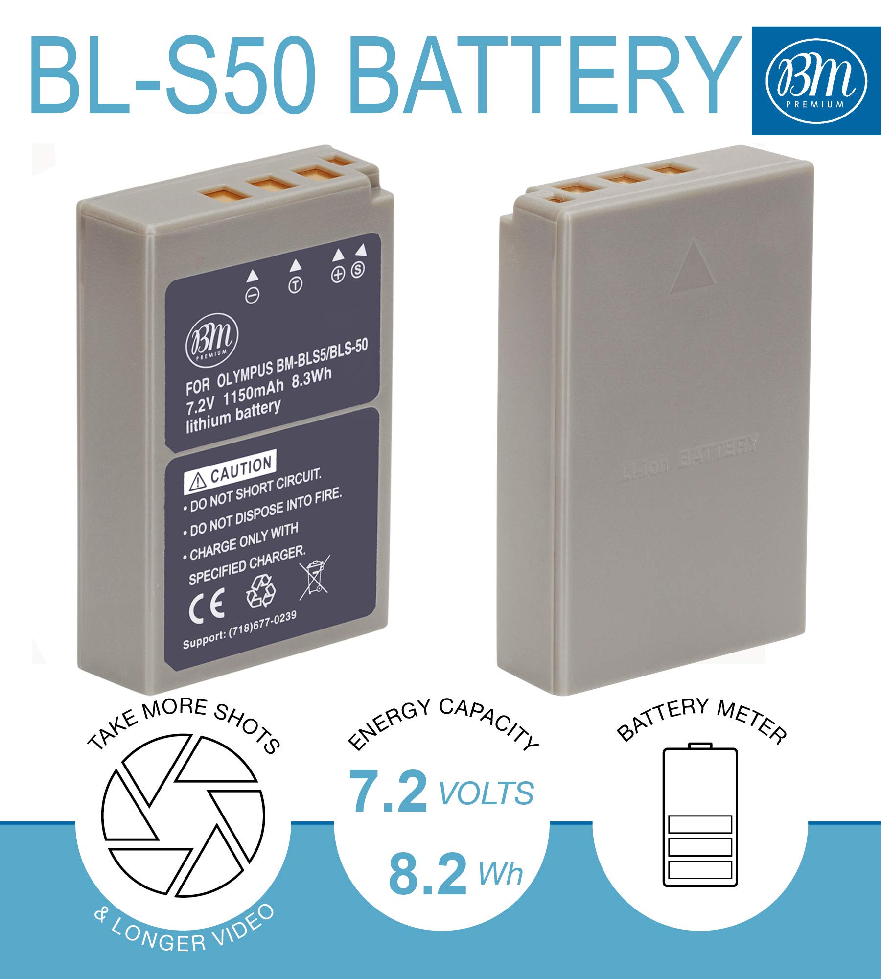 BM Premium 2 BLS-50, PS-BLS5 Batteries and Dual Bay Charger for Olympus OM-5, OM-D E-M5 III, E-M10, E-M10 III, E-M10 IV, E-PL8 E-PL9 E-PL10 Stylus 1 Cameras