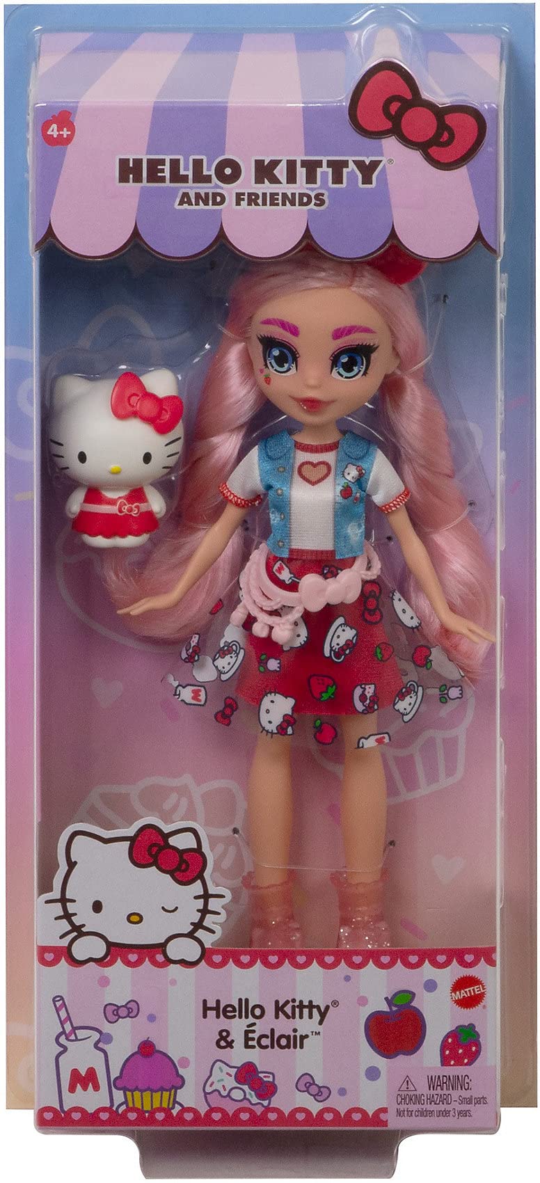 Sanrio Hello Kitty Figure & Éclair Doll (~10-in) wearing Fashions and Accessories, Long Pink Hair and Trendy Outfit, Great Gift for Kids Ages 3Y+