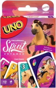 mattel games uno dreamworks spirit untamed matching card game featuring 112 cards with movie-themed graphics, game night, kids toy ages 7 years & older