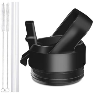 aipenq straw cap / lid with 2 straws and 2 brushes for yeti rambler / rtic bottle (black)