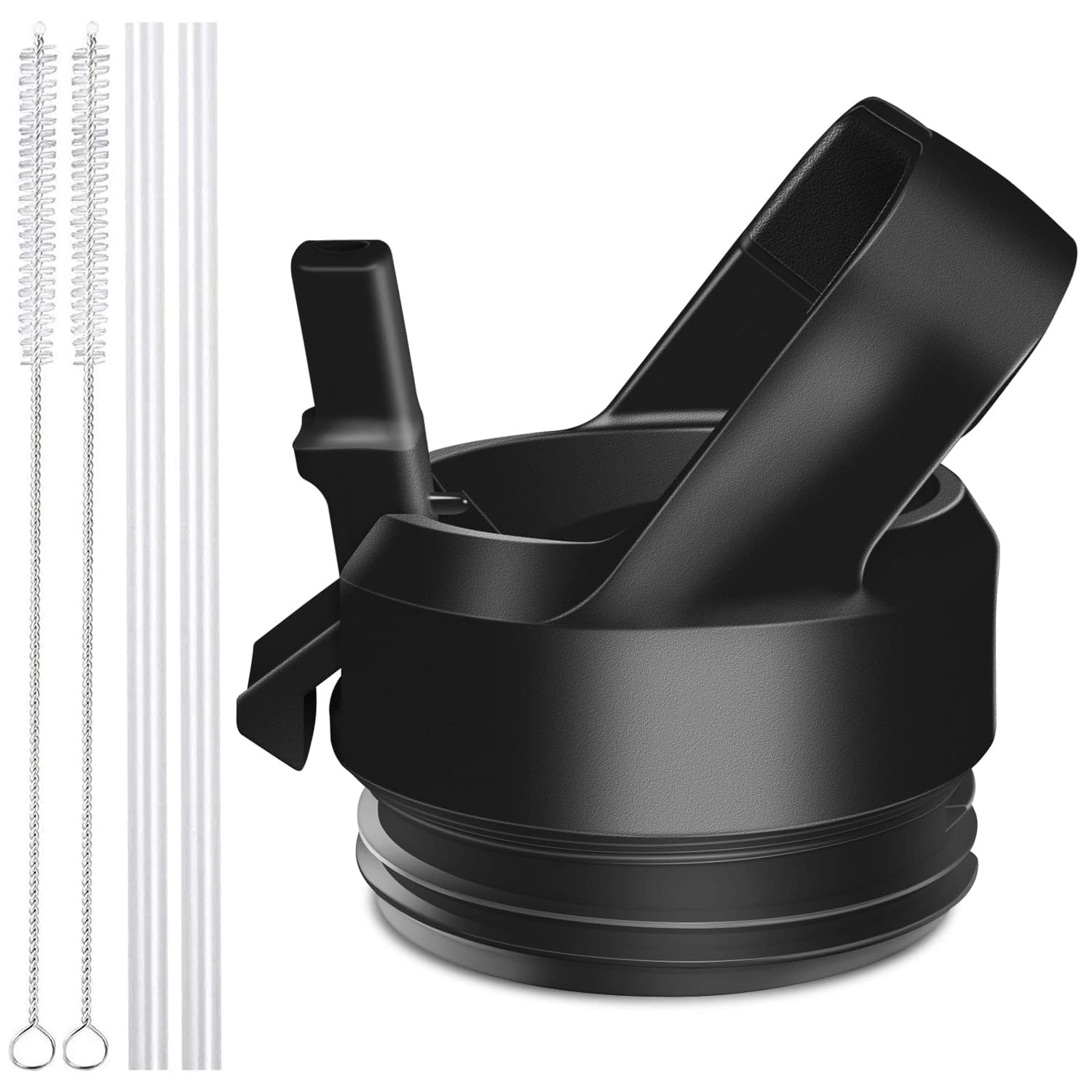 AIPENQ Straw Cap / Lid with 2 Straws and 2 Brushes for YETI Rambler / RTIC Bottle (Black)