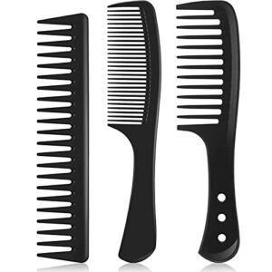 wide tooth detangling hair comb hair styling comb set, carbon fiber styling cutting comb anti static heat resistant comb for women curly straight long hair, black, 3 pieces