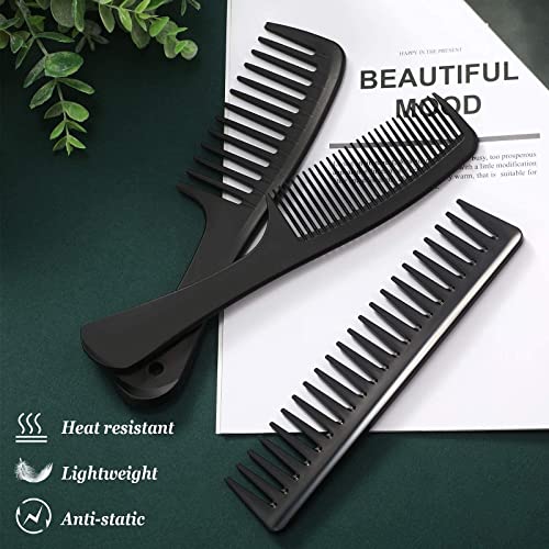 Wide Tooth Detangling Hair Comb Hair Styling Comb Set, Carbon Fiber Styling Cutting Comb Anti Static Heat Resistant Comb for Women Curly Straight Long Hair, Black, 3 pieces