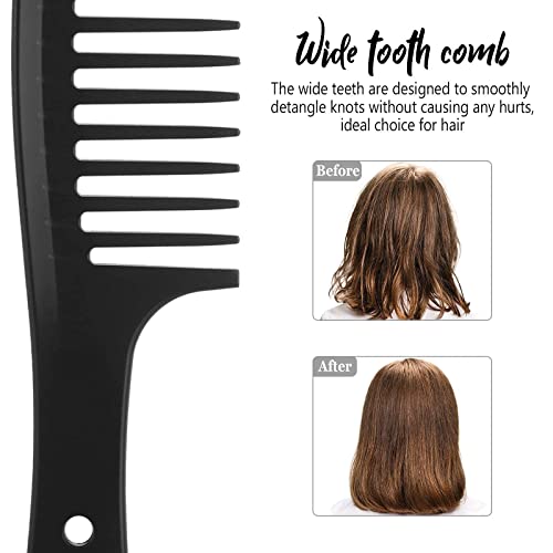 Wide Tooth Detangling Hair Comb Hair Styling Comb Set, Carbon Fiber Styling Cutting Comb Anti Static Heat Resistant Comb for Women Curly Straight Long Hair, Black, 3 pieces