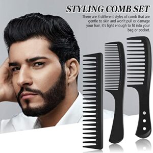 Wide Tooth Detangling Hair Comb Hair Styling Comb Set, Carbon Fiber Styling Cutting Comb Anti Static Heat Resistant Comb for Women Curly Straight Long Hair, Black, 3 pieces