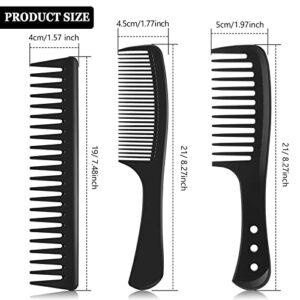 Wide Tooth Detangling Hair Comb Hair Styling Comb Set, Carbon Fiber Styling Cutting Comb Anti Static Heat Resistant Comb for Women Curly Straight Long Hair, Black, 3 pieces