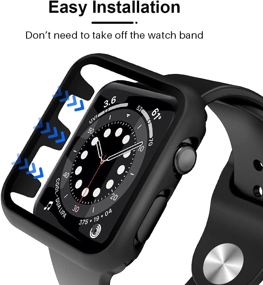 TAURI 2 Pack Hard Case Compatible for Apple Watch Series 3/2/1 42mm Built-in 9H Tempered Glass Screen Protector Slim Bumper Touch Sensitive Full Protective Cover Compatible for iWatch 42mm - Black