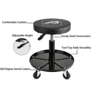 Aain® Adjustable Height Swivel Shop Seat with Tool Tray, Rolling Stool with Wheels/Casters For Garage Workshop and Auto Repair Shop(Black)