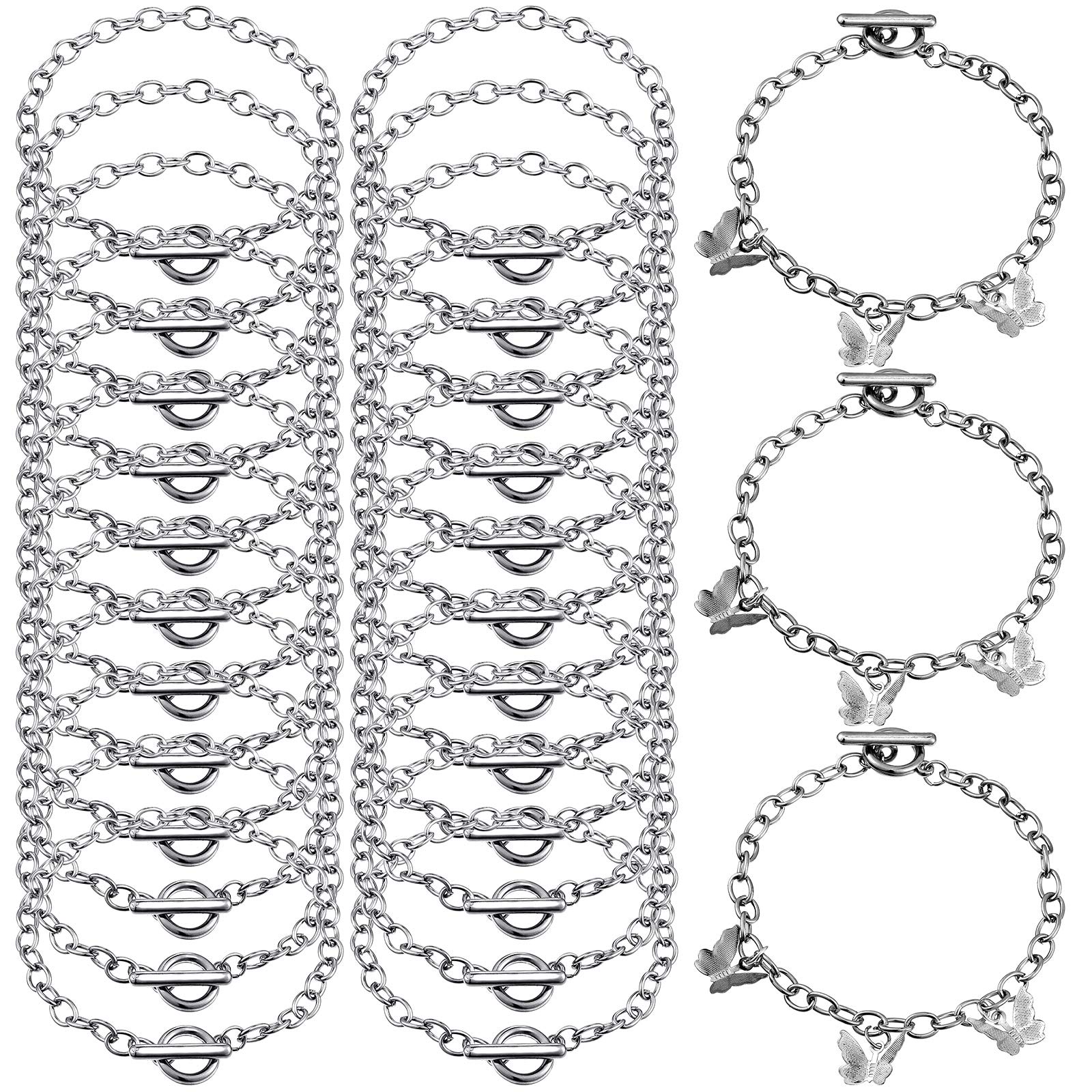 24 Pieces Bracelet Chains with OT Toggle Clasp Alloy Bracelet Link Chains DIY Jewelry Making Bracelets Chains for Women DIY Jewelry Crafts Supplies (Silver)