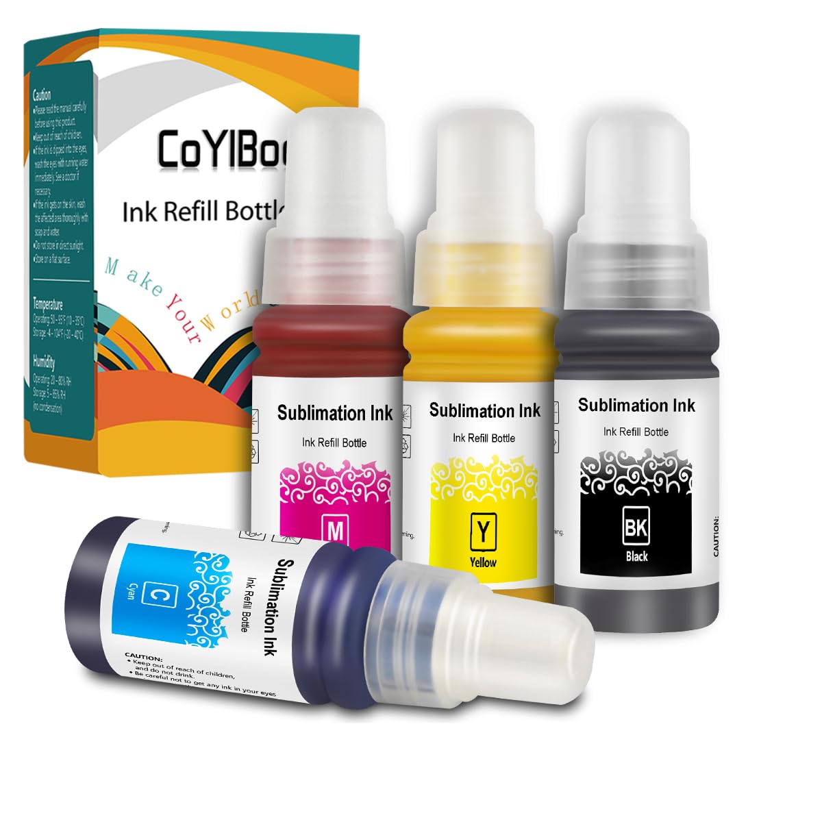 CoYlBod Sublimation Ink Refilled Ink Bottles Compatible for ET-2800 ET-2803 ET-2720 ET-4700 ET-4750 ET-4760 ET-2700 ET-2750 ET-2760 ET-3710 ET-15000 ET-3700 ET-3750 ET-3760 ET-3850