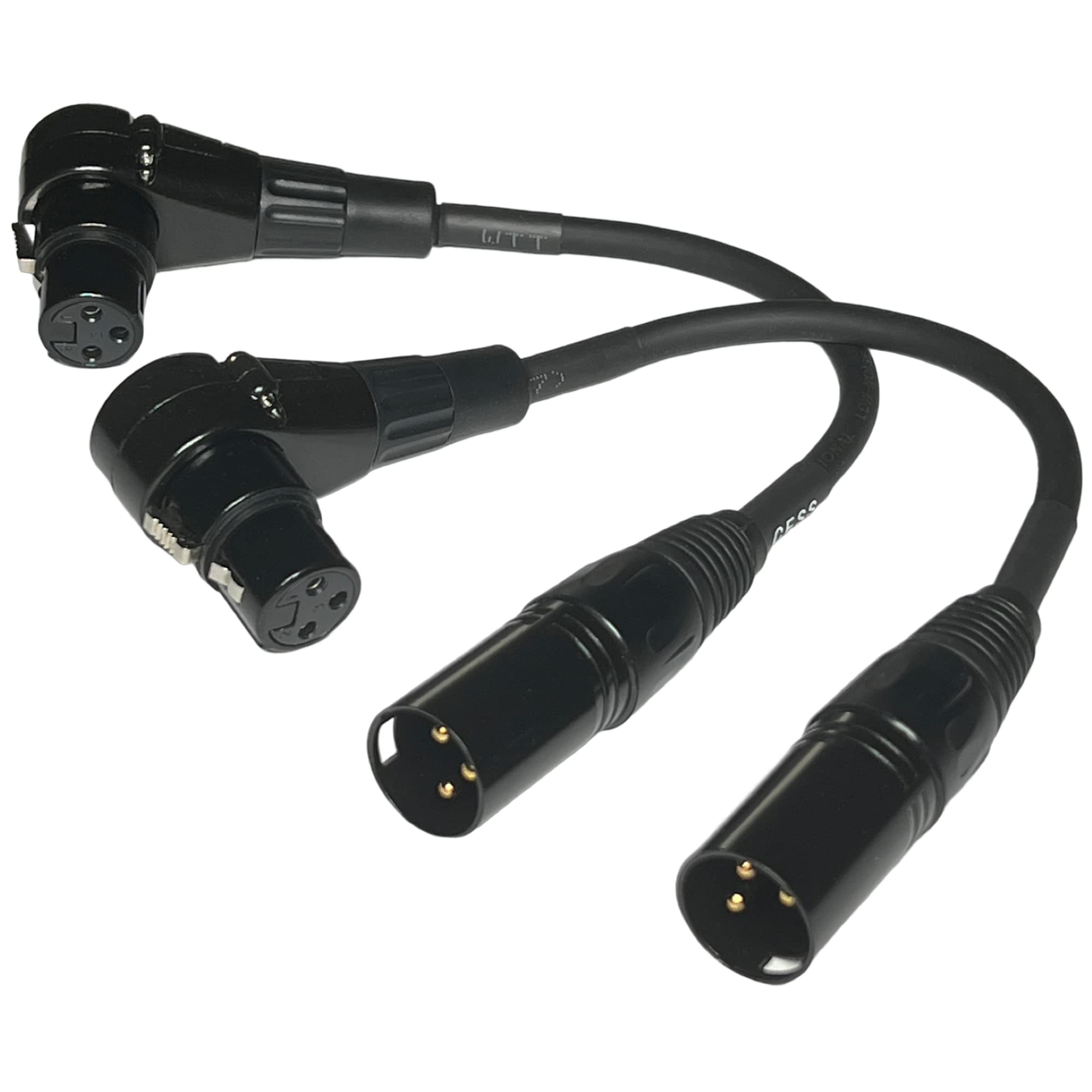 CESS-041 Right Angle Female XLR to Straight Male XLR Plug Cable, 3-Pin to 3-Pin, 2 Pack