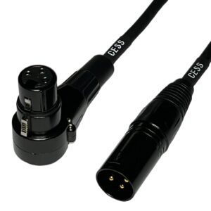 CESS-041 Right Angle Female XLR to Straight Male XLR Plug Cable, 3-Pin to 3-Pin, 2 Pack