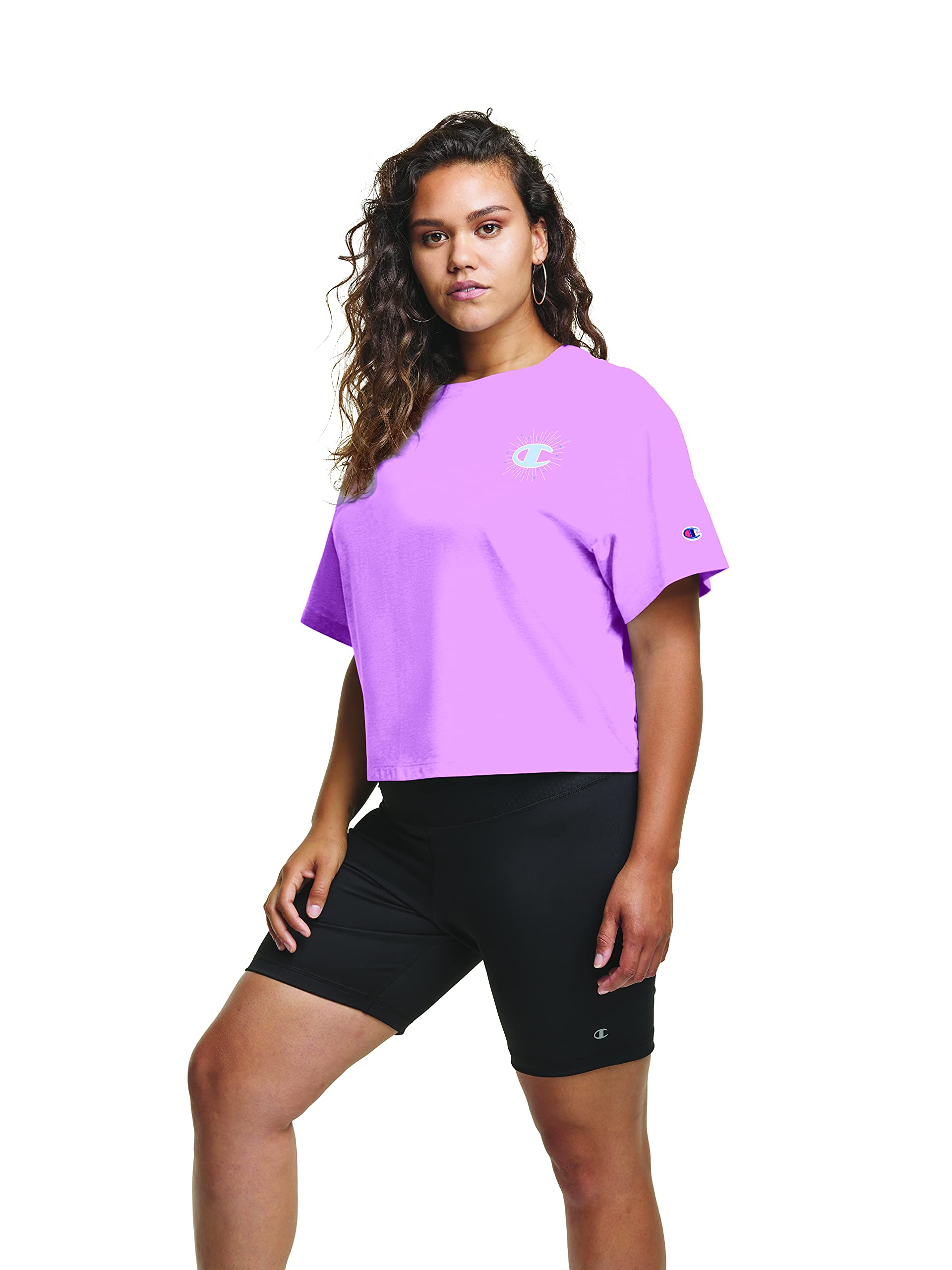 Champion Women's Size Plus Cropped Graphic Tee, Paper Orchid-586788, 2X
