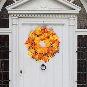 MorTime Thanksgiving Wreath with LED Lights Pumpkin Pinecones Red Berries Maple Leaves, 17" Harvest Day Themed Hanging Silk Fall Door Wreath Welcome Sign for Garden Gate Home Thanksgiving Decorations