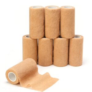 cohesive bandage wrap (4 inches x 5 yards), 8 pack self adhesive bandage vet wrap for first aid, sports, ankle, wrist, sprains & swelling, human, animals