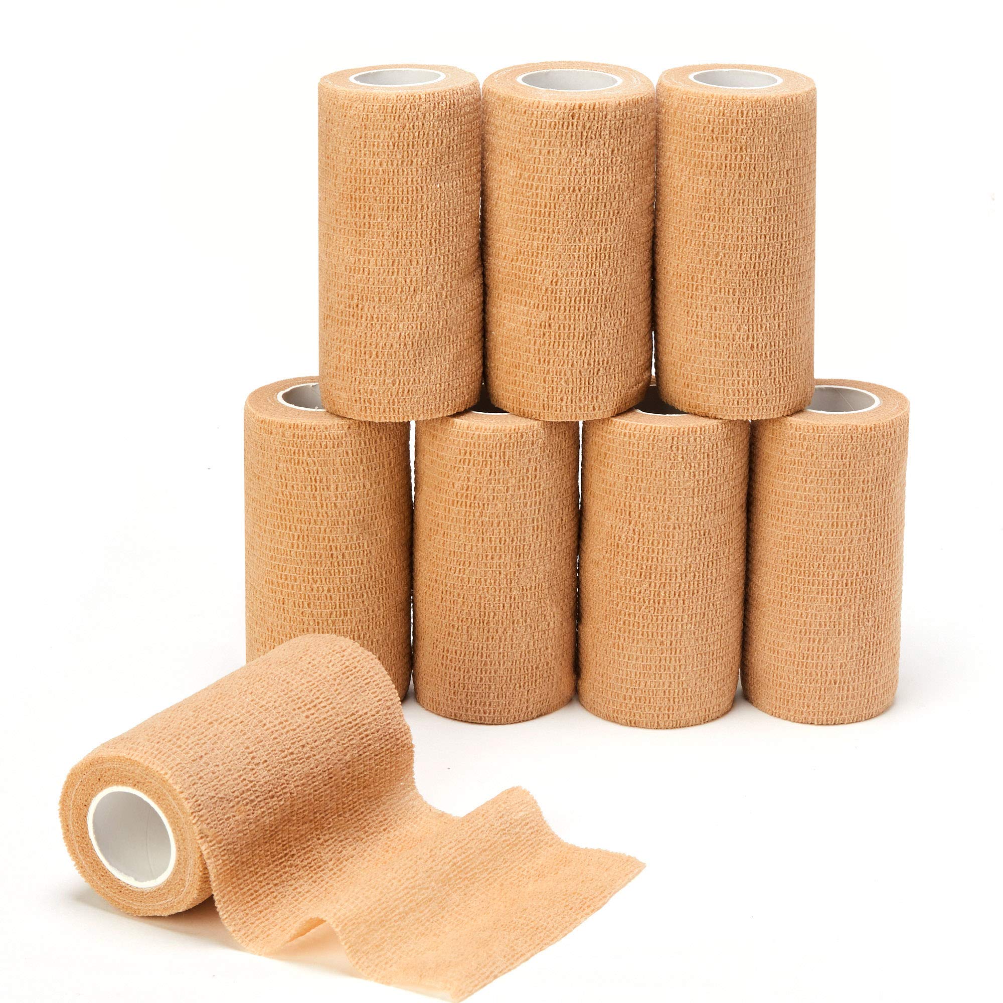 Cohesive Bandage Wrap (4 Inches X 5 Yards), 8 Pack Self Adhesive Bandage Vet wrap for First Aid, Sports, Ankle, Wrist, Sprains & Swelling, Human, Animals