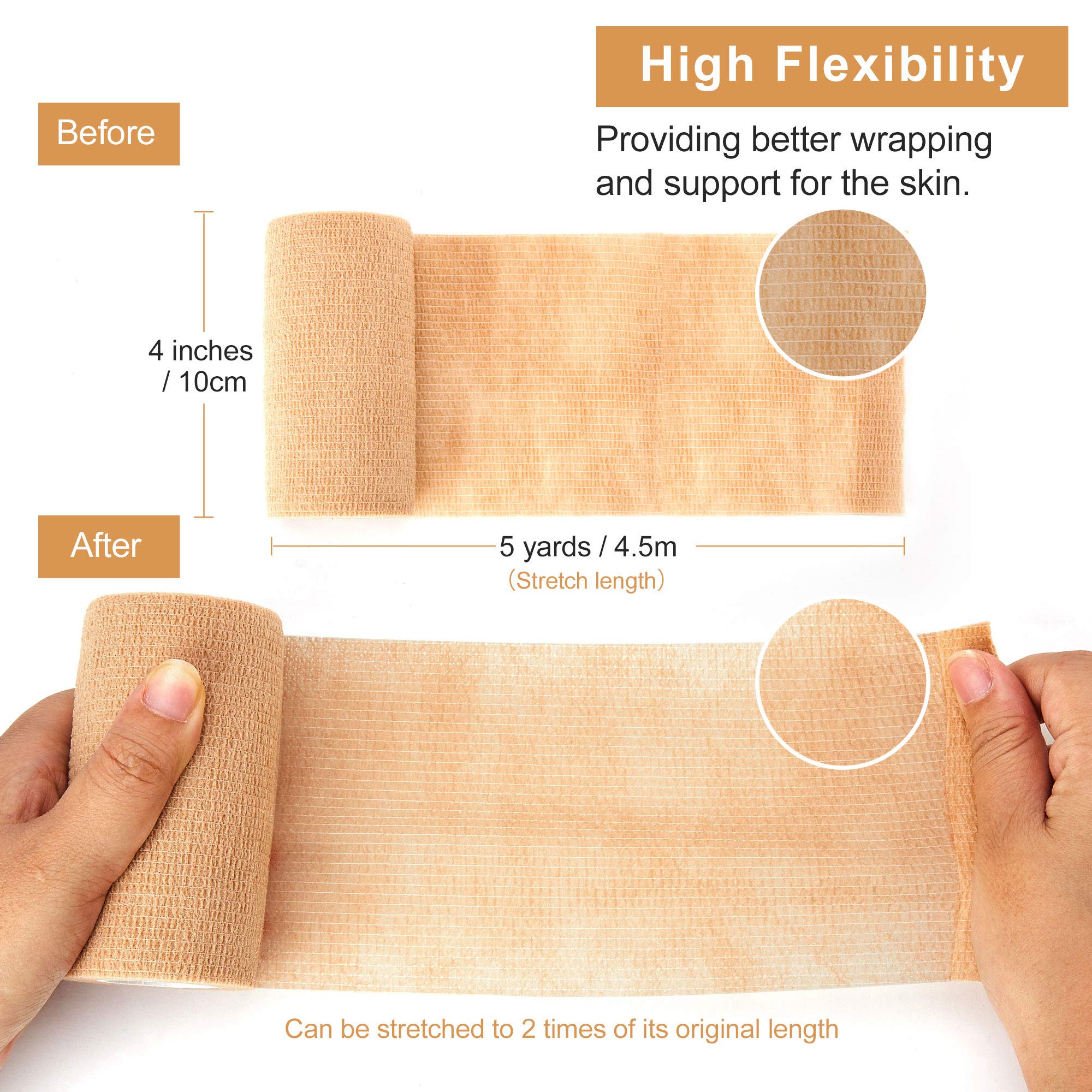 Cohesive Bandage Wrap (4 Inches X 5 Yards), 8 Pack Self Adhesive Bandage Vet wrap for First Aid, Sports, Ankle, Wrist, Sprains & Swelling, Human, Animals