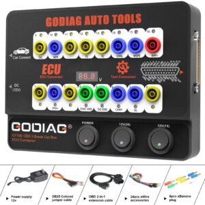 godiag gt100 automotive tools obd ii breakout box ecu connector with obd main line & multi-function jumper for check engine, support led indicator and lookup