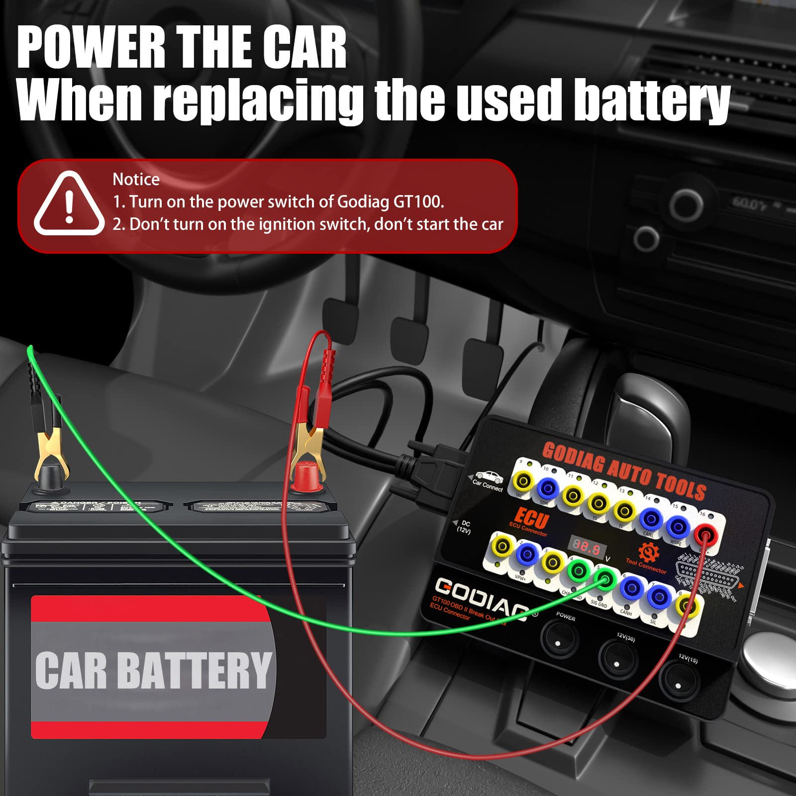 GODIAG GT100 Automotive Tools OBD II Breakout Box ECU Connector with OBD Main Line & Multi-Function Jumper for Check Engine, Support LED Indicator and Lookup