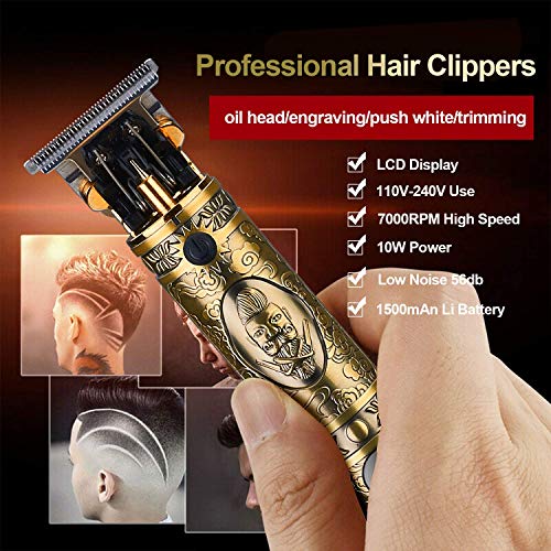 Suttik Professional Hair & Beard Trimmer for Barber, T-Blade Hair Edgers Clippers, Gold Knight Close-Cutting Trimmers, Cordless Clippers for Hair Cutting, Gift for Men