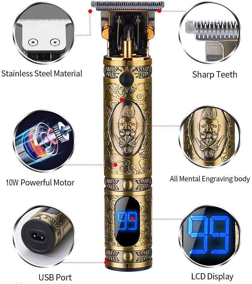 Suttik Professional Hair & Beard Trimmer for Barber, T-Blade Hair Edgers Clippers, Gold Knight Close-Cutting Trimmers, Cordless Clippers for Hair Cutting, Gift for Men