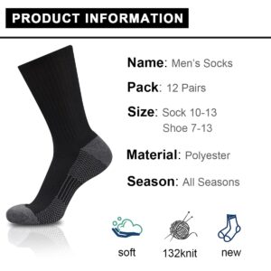 COOVAN 12 Pack Crew Socks for Men Half Cushion Moisture Wicking Athletic Socks