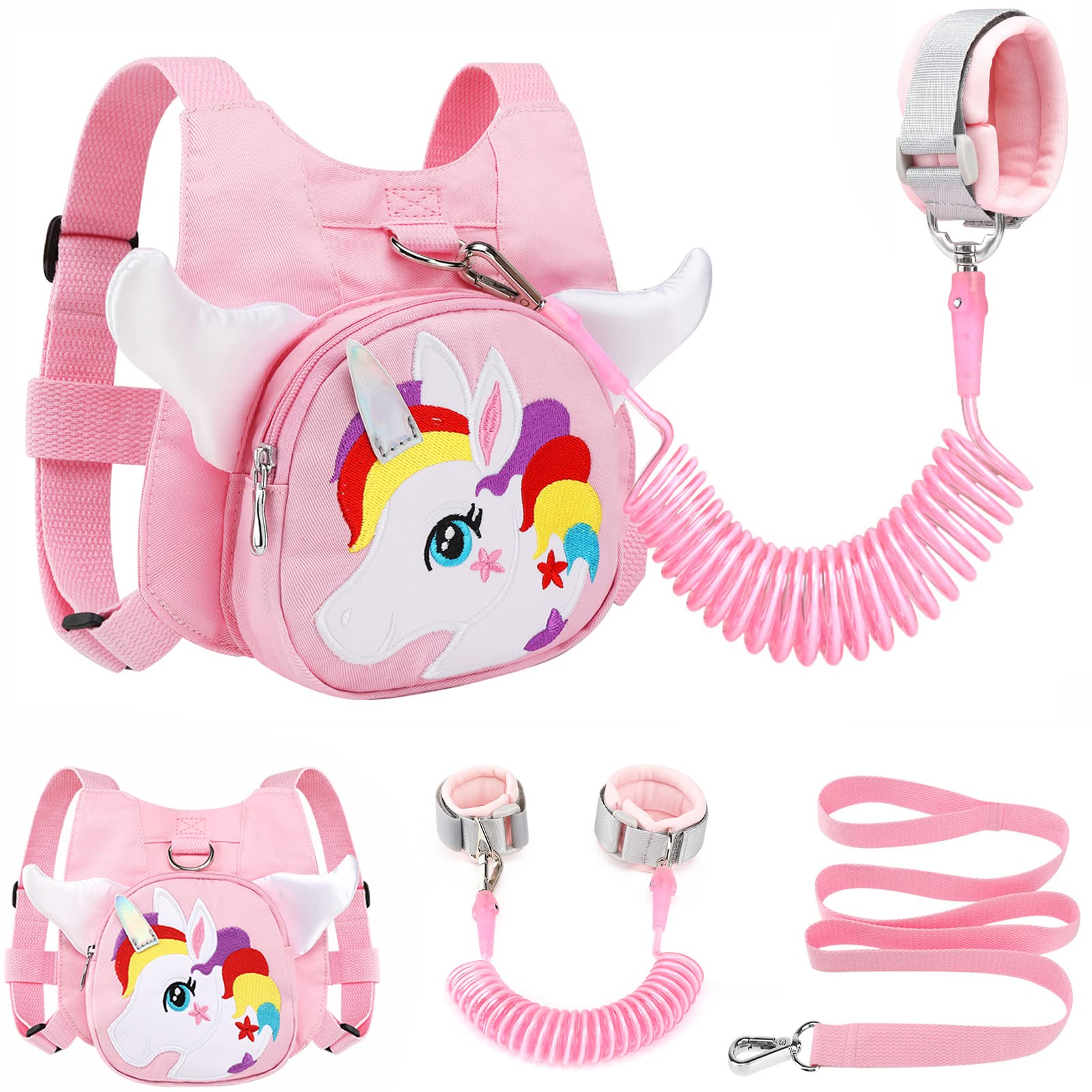 Toddler Harness with Leash + Anti Lost Wrist Link, Accmor Unicorn Toddler Harness Leashes, Child Walking Wristband Assistant Strap Belt for Baby Girls