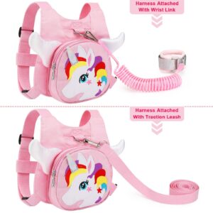 Toddler Harness with Leash + Anti Lost Wrist Link, Accmor Unicorn Toddler Harness Leashes, Child Walking Wristband Assistant Strap Belt for Baby Girls