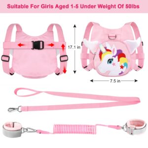 Toddler Harness with Leash + Anti Lost Wrist Link, Accmor Unicorn Toddler Harness Leashes, Child Walking Wristband Assistant Strap Belt for Baby Girls