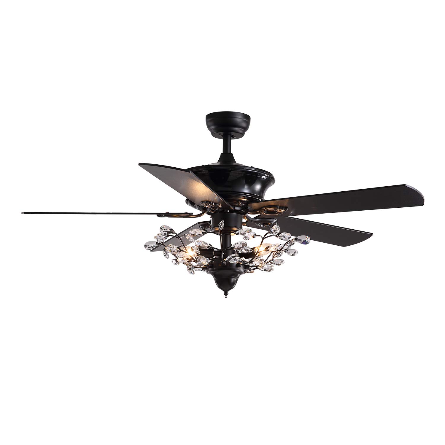 Moooni 50 Inch Reversible Crystal Ceiling Fan with Lights, Vintage Chandelier Fan Light KIt Black Fandelier for Bedroom Living Room