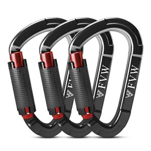 fvw 3 pieces heavy duty climbing carabiners, 25kn uiaa certified auto locking rock climbing carabiners clips for hammocks, swing, locking dog leash and harness, camping, hiking & utility (black)