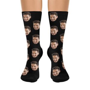 InterestPrint Personalized Face Socks, Custom Picture Photo on Your Own Socks Black, Funny Novelty Socks for Men Dad