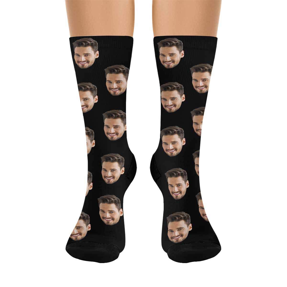 InterestPrint Personalized Face Socks, Custom Picture Photo on Your Own Socks Black, Funny Novelty Socks for Men Dad