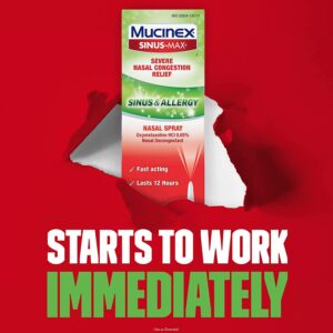 Mucinex Sinus-Max Nasal Spray for Sinus & Allergy, Fast-Acting & Fragrance Free, 12 Hour Severe Nasal Congestion Relief, 0.75 Fl Oz (Pack of 4)