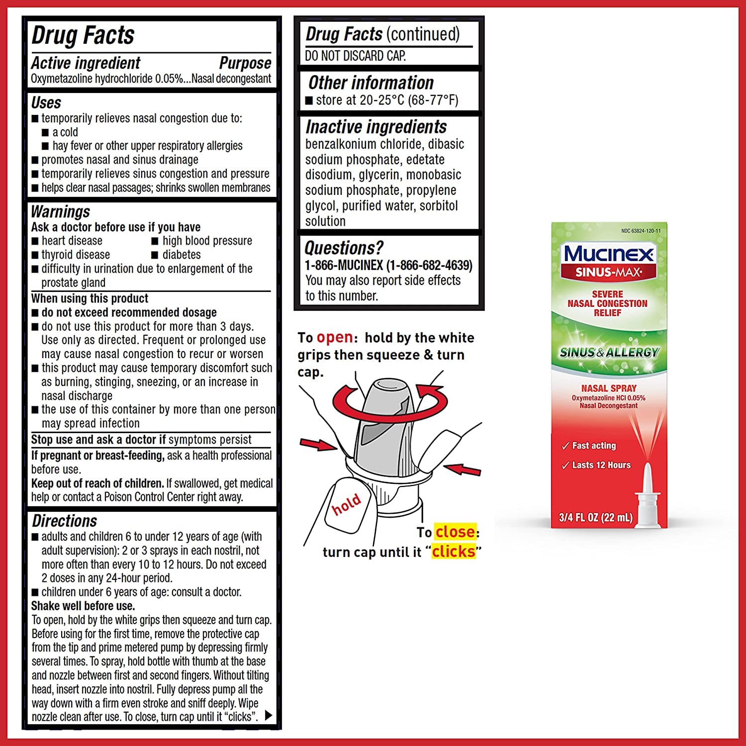 Mucinex Sinus-Max Nasal Spray for Sinus & Allergy, Fast-Acting & Fragrance Free, 12 Hour Severe Nasal Congestion Relief, 0.75 Fl Oz (Pack of 4)