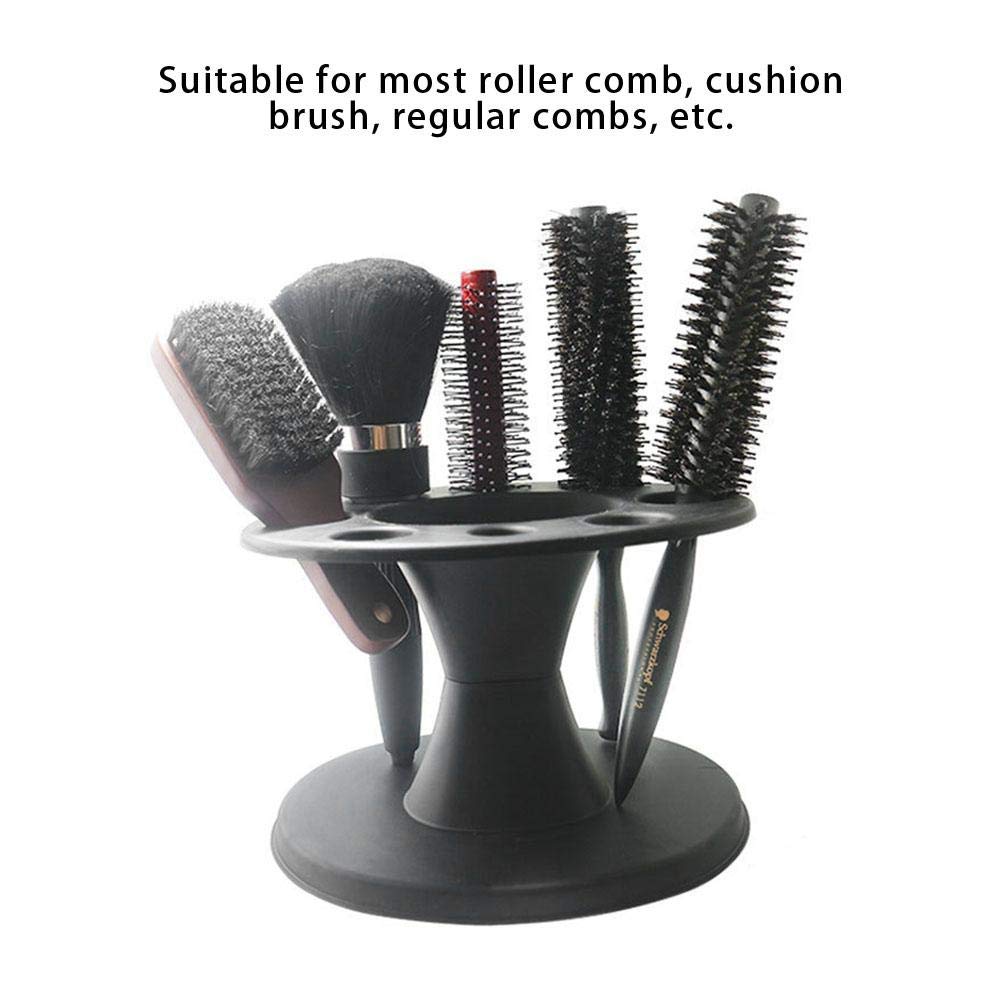 HURRISE Hair Brush Holder Stand,Plastic Round Hair Brush Comb Holder Display Rack Hair Styling Brush Stand Shelf Accessories(Black)