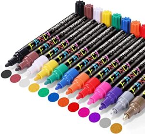 emooqi paint pens, paint markers 12 colors (3mm) oil-based painting pen set for rocks painting christmas decorations wood plastic canvas glass mugs