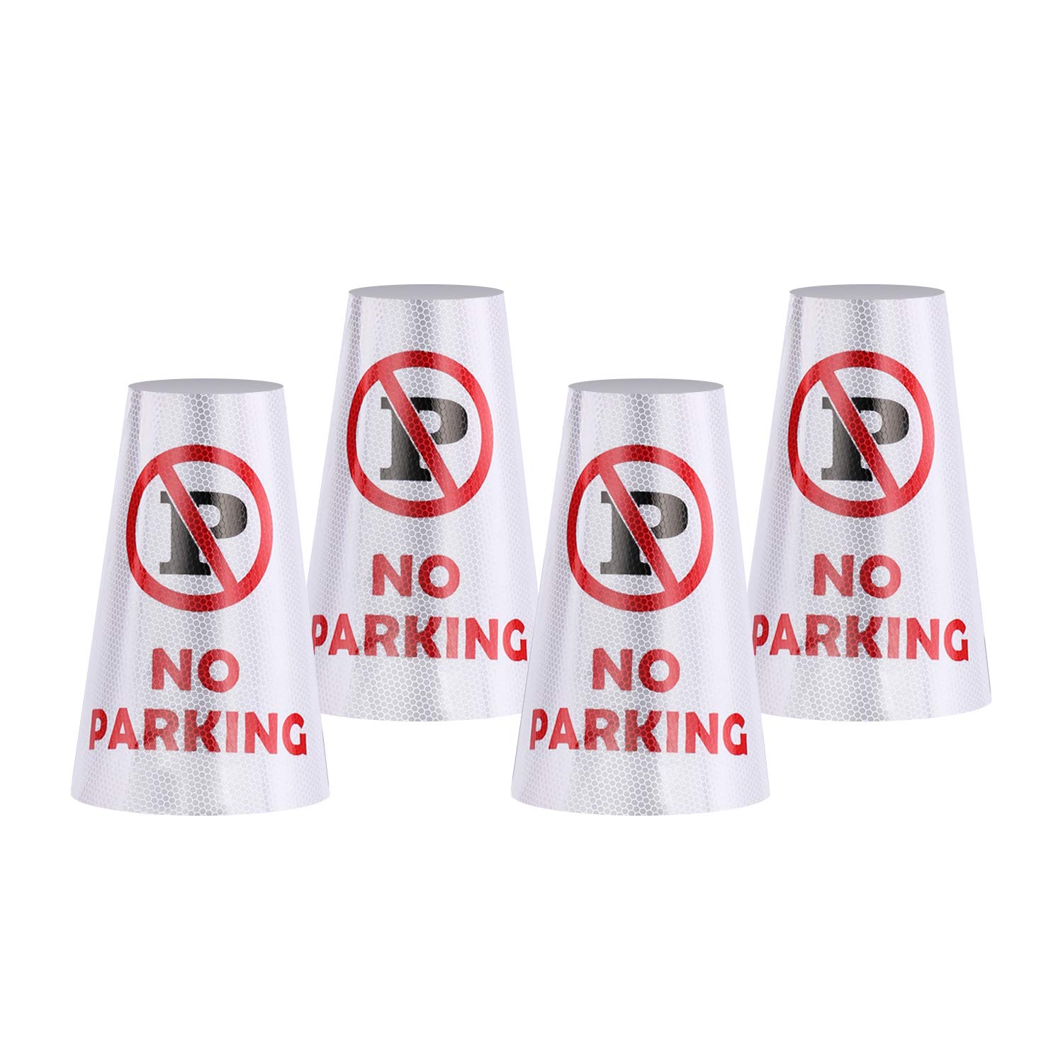 BATTIFE 4 Pack "NO Parking" Reflective Collars Stickers for Traffic Safety Cones, 360° High Visible Signs for Driveway Road Outdoor Use